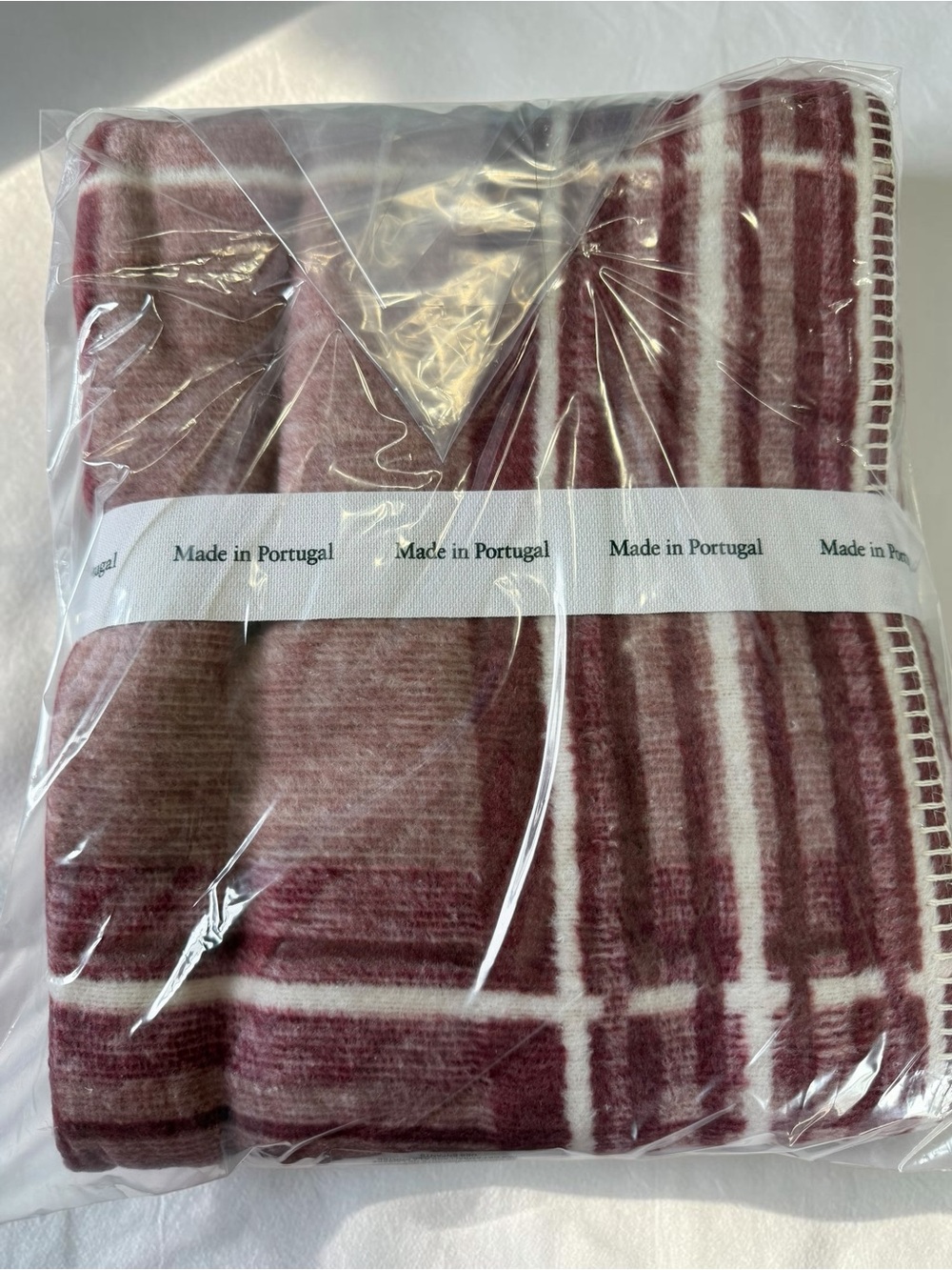 NWT Cotton Edition Portugal Plaid Throw Blanket Burgundy Cottage Farmhouse Cozy